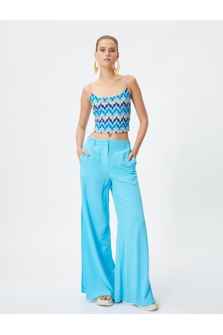 Koton Şahika Ercümen X Koton - Crop Kroşe İnce Askılı Atlet Mavi Desenli 3sak10419ek 3SAK10419EK6D5