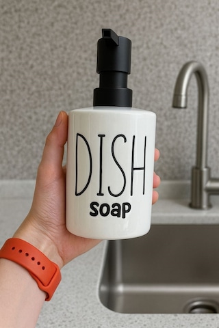 Qerhome 2'li Metal Standlı Süngerli Sabunluk Seti - Mutfak Sıvı Sabun Bulaşık Deterjanı Şişesi 400ml - Siyah-beyaz Siyah