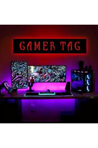 Willowhaven 1 Adet Font 19 11.81x2.36 Inch Özelleştirilebilir Oyuncu Isimli Usb Led Renk Degisen Gece Lambası Duvar Montaj Oyun Odası Hediyesi Ahşap