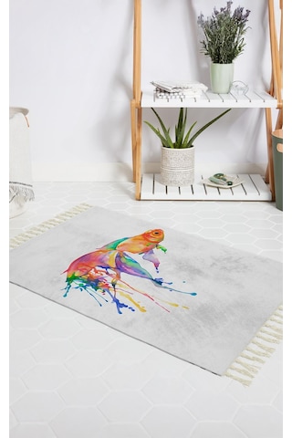 Banyo Halısı Dijital Baskılı Banyo Paspası 50x80 Polyester Kaymaz Tabanlı Duş Paspası Gold Fish Beyaz - Siyah
