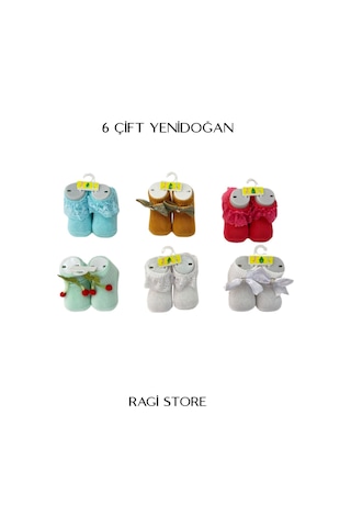 Ragi Store 6'lı Nakışlı Yenidoğan Bebek Çorap ÇoK Renkli