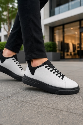 Mevese Ont Bağcıklı Keten Dokulu Hafif Taban Erkek Günlük Casual Sneaker Ayakkabı - Beyaz