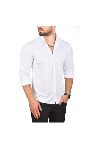 Deepsea Erkek Beyaz Slim Fit Dar Kesim Pamuklu Spor Gömlek Jakar Kumaş Likralı Gömlek 2500552 Beyaz