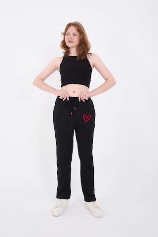 Moda Assema Oversize Boru Paça Baskılı Eşofman Pantolon - Siyah Çok Renkli