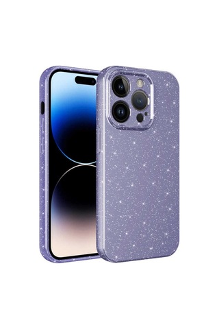 Apple Uyumlu iPhone 14 Pro Max Kılıf Kamera Korumalı Simli Lüks Zore Koton Kapak Mor