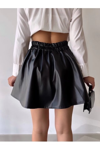 Kısa Deri Çan Etek H26599 Siyah