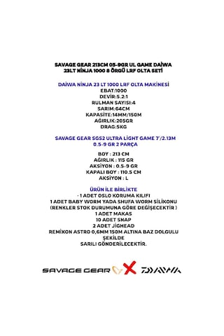 Savage Gear Sgs2 Ul Game 213cm 05-9gr Daiwa Ninja 23 Lt 1000 Lrf Olta Seti Standart