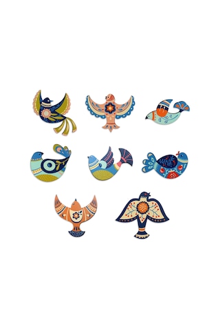 Cajuart Dekoratif 8 Parça Karışık Motifli Kuşlar Ahşap Duvar Tablo Duvar Dekoru