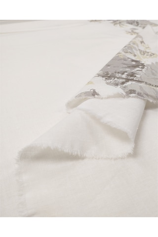 Ekru Renkte Eteği Gri Sarı Su Yollu Pamuk Keten Dokuma Kumaş Gömleklik & Elbiselik 145x300cm-12666 Ekru,gri,sarı