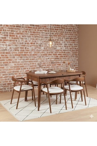 Armone 6 Kişilik Açılır Yemek Masası Takımı Modern Ve Şık Tasarım Ceviz Beyaz