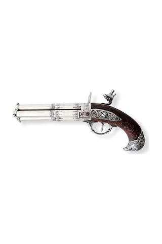 Denix Dekoratif Replika Revolving 4 Barrel Flintlock Pistol, France 18th. C.