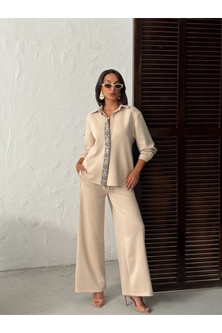 Verymoda Şerit Detaylı Scuba Süet Pantolon F1972 Taş