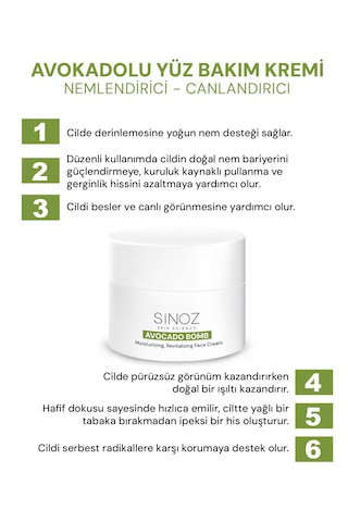 Sinoz Avokado Bomb Canlandırıcı ve Nemlendirici Yüz Bakım Kremi 50 ML