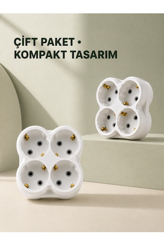 4 Lü Priz Çoğaltıcı 2 Adet Set Kablosuz Duvar Tipi Priz Çoklayıcı Adaptör