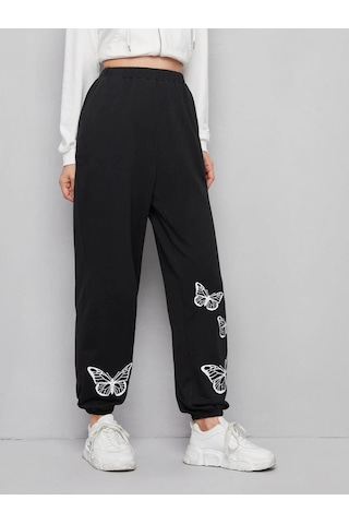 Unity Çiçek Desenli Jogger Pantolon Siyah