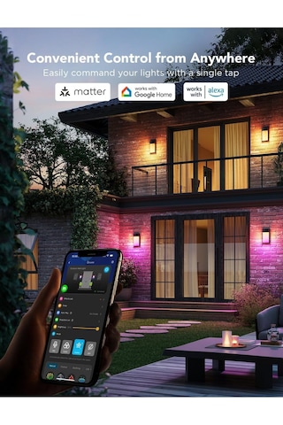 Dış Mekan Duvar Lambası Rgbıc, 1500lm, Ip65 Su Geçirmez, 45 Sahne Modu, Akıllı Wi-fi Işık Siyah