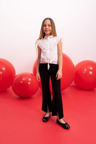 Defacto Kız Çocuk Poplin Kısa Kollu Beyaz Gömlek B5114A824SMWT34 Beyaz