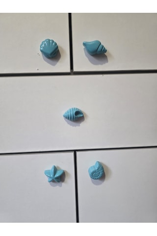 Dafniart 6 Lı Deniz Kabuğu Temalı Dolap Çekmece Kulpu, Turkuaz, 4-5 Cm, 6'lı Set, Yıldız Ve Kabuk Şekilli