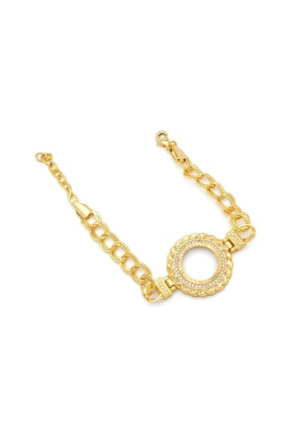 Altın Kaplama İmitasyon Desenli Figaro Model Çeyrek Çerçeve Bileklik Blk-1158 Altın