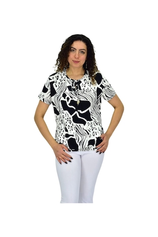 Kadın Kısa Kol Baskılı Bluz Bgl-st04701 Siyah