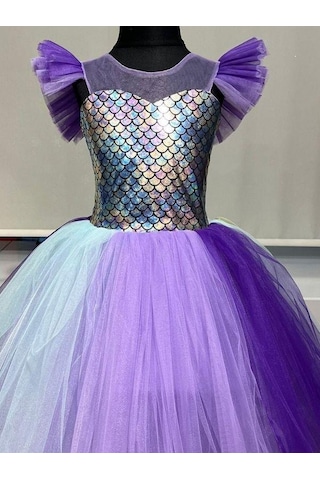 Kız Çocuk Deniz Kızı Tarlatanlı Abiye Elbise-13691 Mor