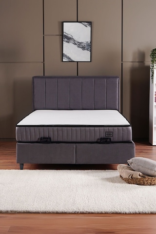 Kilim Mobilya Royal Plus Sandıklı Baza Başlık Paket Yaylı Pedli Yatak Seti Antrasit 150 X 200