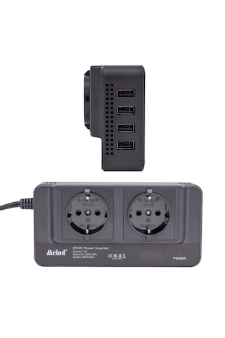 Powermaster 200w Araç Power İnverter - 12v Dc 220v Ac Çakmaklık Dönüştürücü - 2 Priz - 4 Usb - Dijital Göstergeli - Modifiye Sinüs