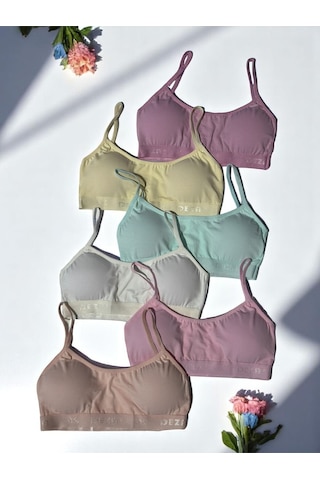 Kız Genç İp Askılı Pedli Yarım Atlet Büstiyer 3'lü Alıştırma Sütyeni Karışık