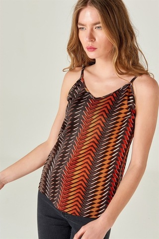 Kadın Çizgili İp Askılı Çok Renkli Atlet-Çok Renkli