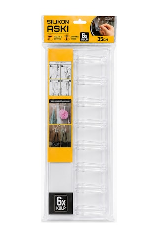 6 Lı Şeffaf Yapışkanlı Askı Aparatı 35 Cm Duvara Montaj Gerektirmeyen Banyo Mutfak Askılığı Şeffaf