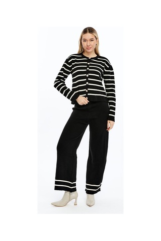 Selectmoda Kadın Çizgili İspanyol Paçalı Triko Takım Siyah