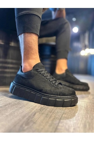Mevese Ares Bağcıklı Süet Erkek Günlük Sneaker Yüksek Taban Ayakkabı - Siyah