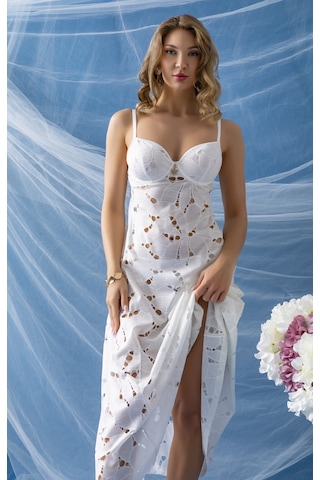 Gallipoli Balenli Gecelik Elbise Slip Külot Takım Ekru Mgp32291