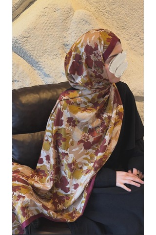 Qalortex Scarf Pamuklu Garden Desen Şal-mürdüm