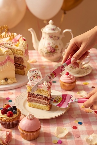 Rooc Love Ve Cupcake Desenli Fuşya 2 Parça Pasta Servis Seti Renkli