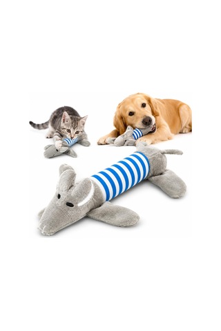 Sogud Peluş Fare Kedi Köpek Oyuncağı - 25 X 10 X 4 Cm - Gri Mavi