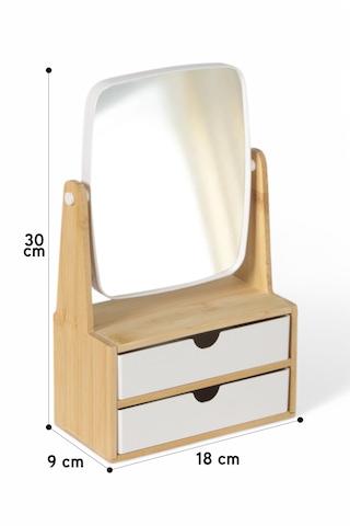 İronika Bambu 2 Çekmeceli Aynalı Makyaj Organizeri Saat Kolye Yüz