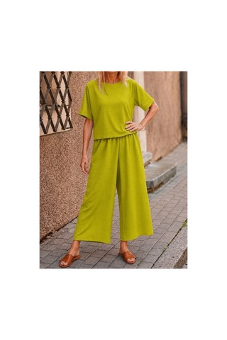 Butik İstanbul Kadın Kısa Kollu Kayık Yakalı Bluz Ve Pantolon Ikili Takım Yeşil