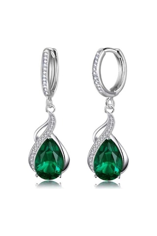 Brezza Lusso Jewelry 925 Ayar Pırlanta Model Zümrüt Yeşili Zirkon Taşlı Gümüş Küpe