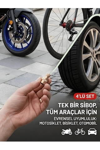 Beylini 4'lü Lastik Basınç Ölçerli Sibop Bisiklet Araba Motosiklet Tekerlek Hava Ölçer 2.4 Bar 35 Psı Set