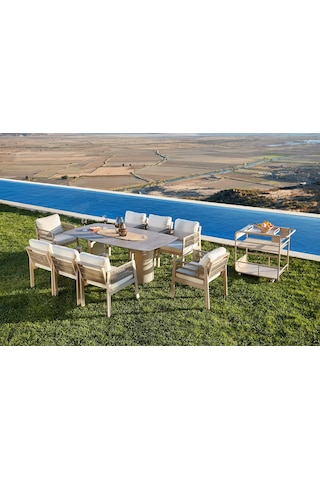 Toscana Seramik Tablalı Masa Takımı - Kum Rengi Kum Rengi