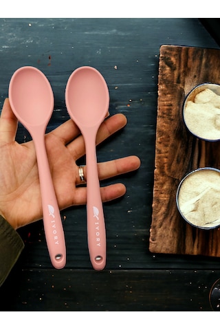 Sert Uçlu Isıya Dayanıklı Silikon Kısa Kaşık 20 Cm 2adet Somon