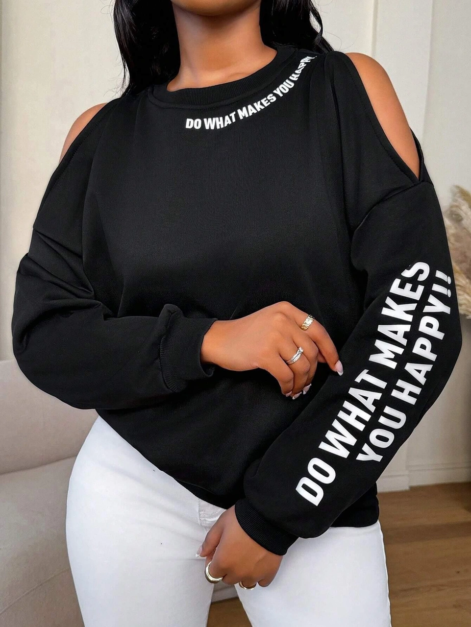 Premium 3 İplik Kumaş Siyah Sweatshirt Oversize Rahat Kalıp Siyah Minimal Baskılı Siyah