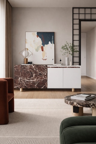 Ravenna Modern Konsol 180 Cm Mermer Desen - Beyaz Bordo- Beyaz