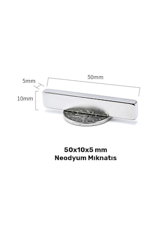 50x10x5 Mm Neodyum Mıknatıs, Çok Güçlü Ndfeb Mıknatıs Boy: 50 Mm, En: 10 Mm, Kalınlık: 5 Mm - 4 Adet
