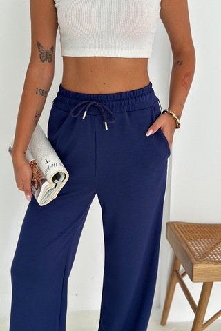 Noa & Noa Kadın Lastikli Bel Bağcıklı Bol Paça Pantolon Rahat & Minimal Stil Lacivert