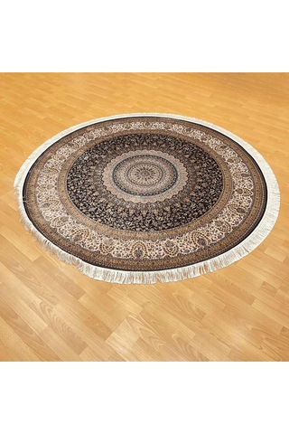 Minyatür 200 X 200 Yuvarlak İpek Halı Kahverengi