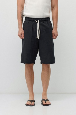 Vamos Basic Oversize Keten Şort Siyah