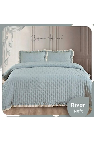River Rose Pliseli Ultrasonic Çift Kişilik Yatak Örtüsü Açık Yeşil
