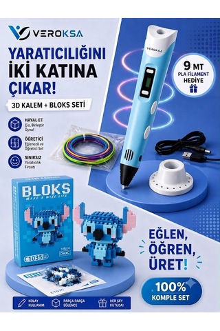 Mavi 3d Kalem + 148 Parça Bloks Seti Yaratıcılığını İki Katına Çıkar Stitch